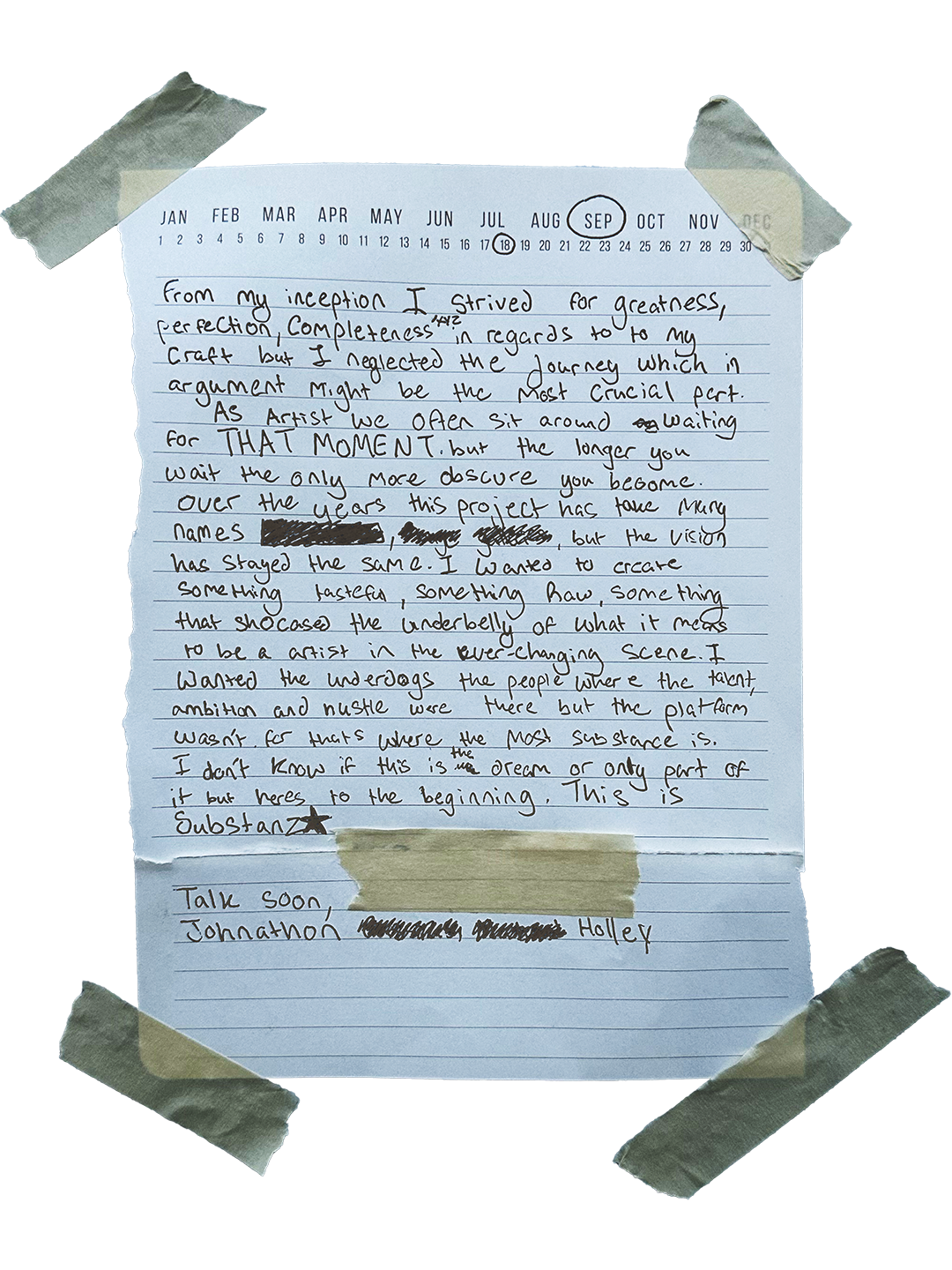 handwritten note